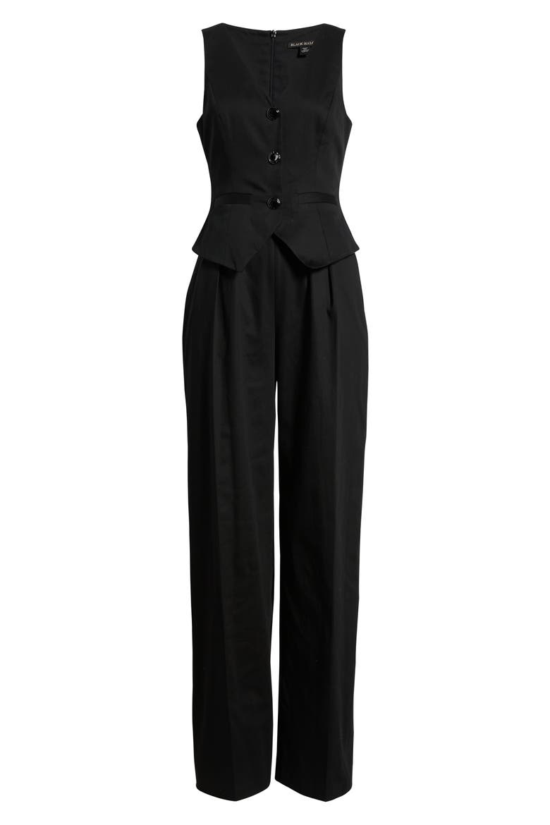 Matias Sleeveless Stretch Cotton Jumpsuit, Alternate, color, BLACK