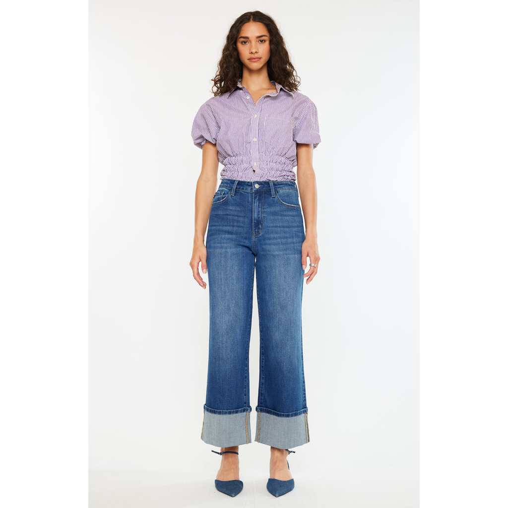Kancan Delia Essentials High Rise Crop Wide Leg Jeans In Blue