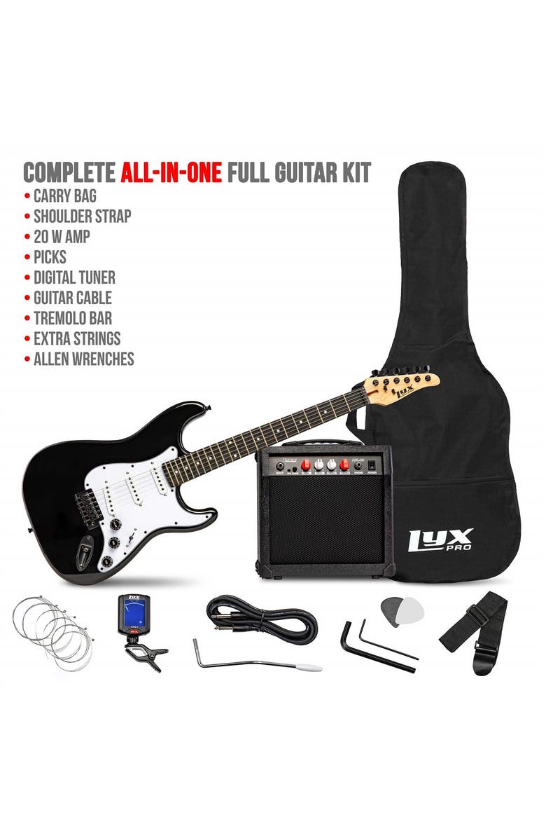 Lyxpro 39 Electric Guitar Kit Bundle w/ 20W Amp, Tuner, Strings, Picks, Strap & Case, Alternate, color, Black