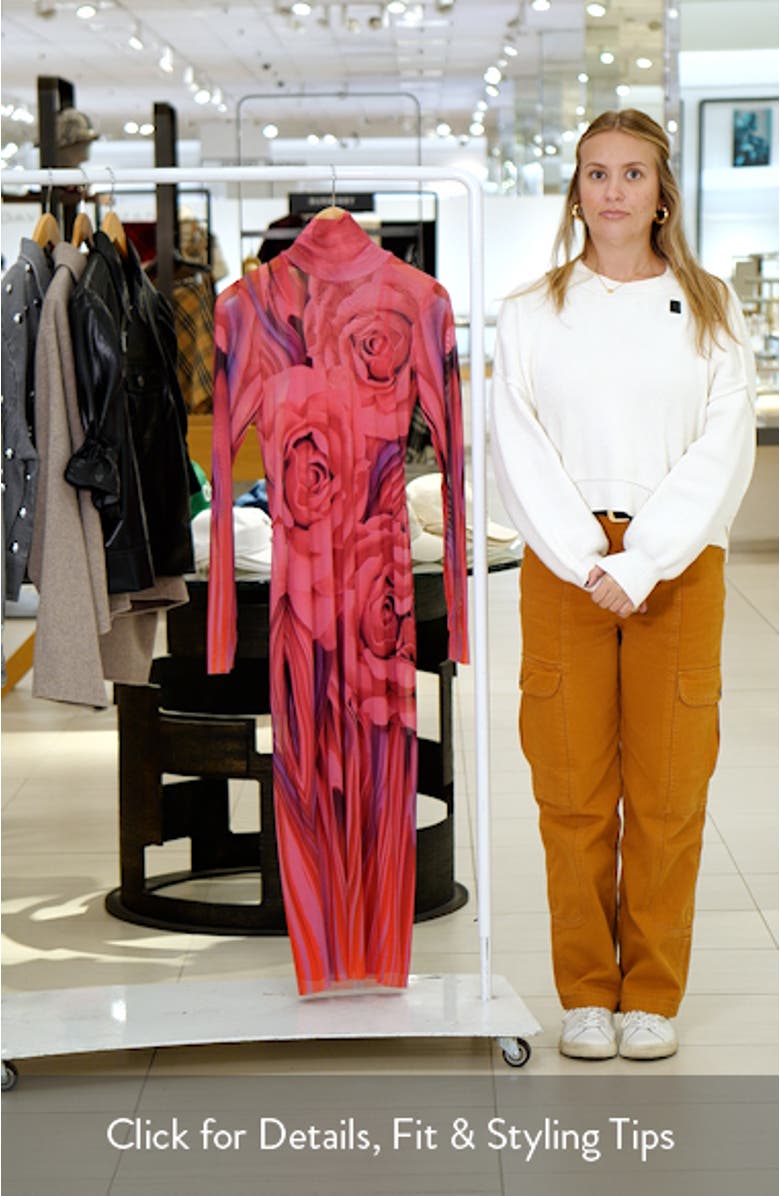 Shailene Print Long Sleeve Powermesh Body-Con Midi Dress, sales video thumbnail