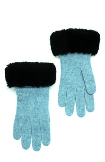 Portolano Wool Blend Gloves With Faux Fur Trim In Blue