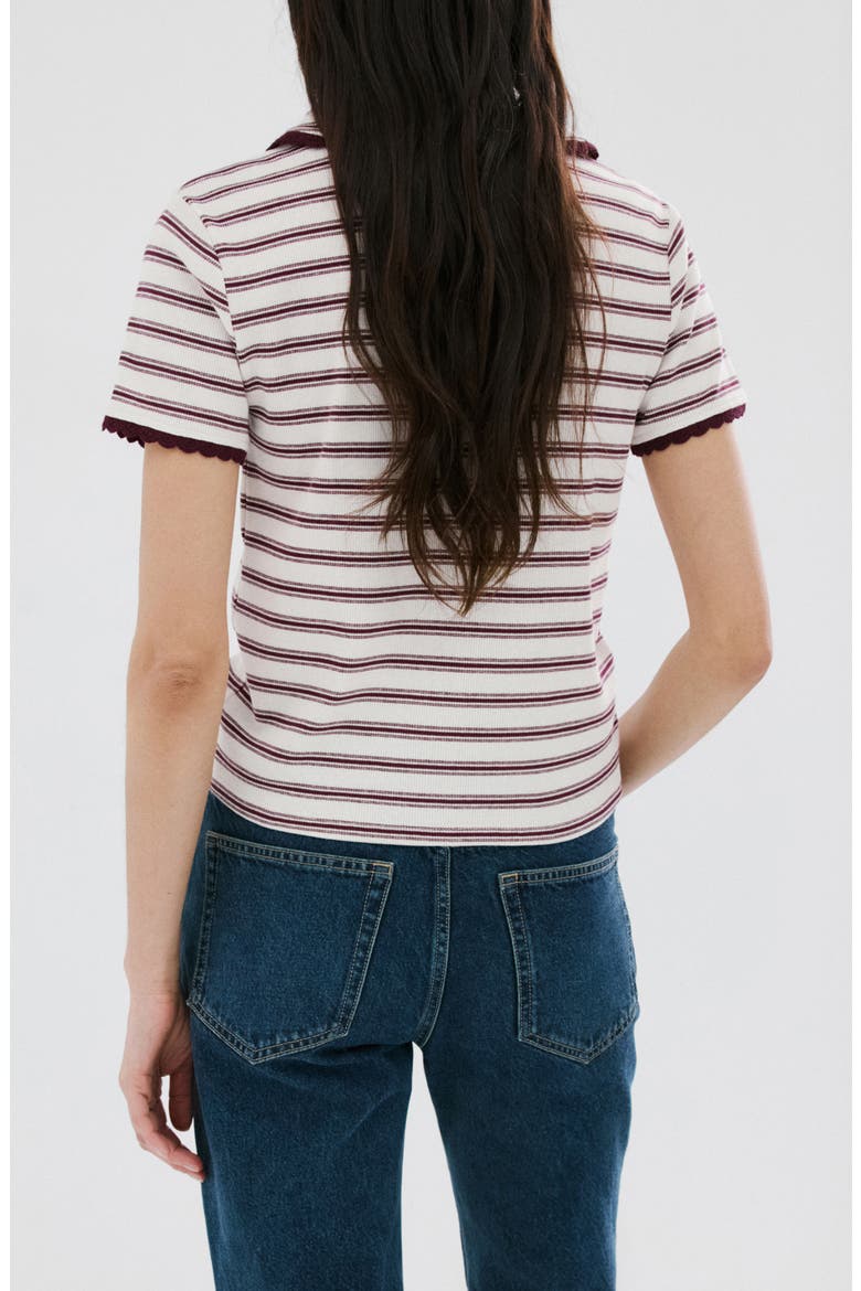 Stripe Scallop Collar Polo, Alternate, color, BURGUNDY