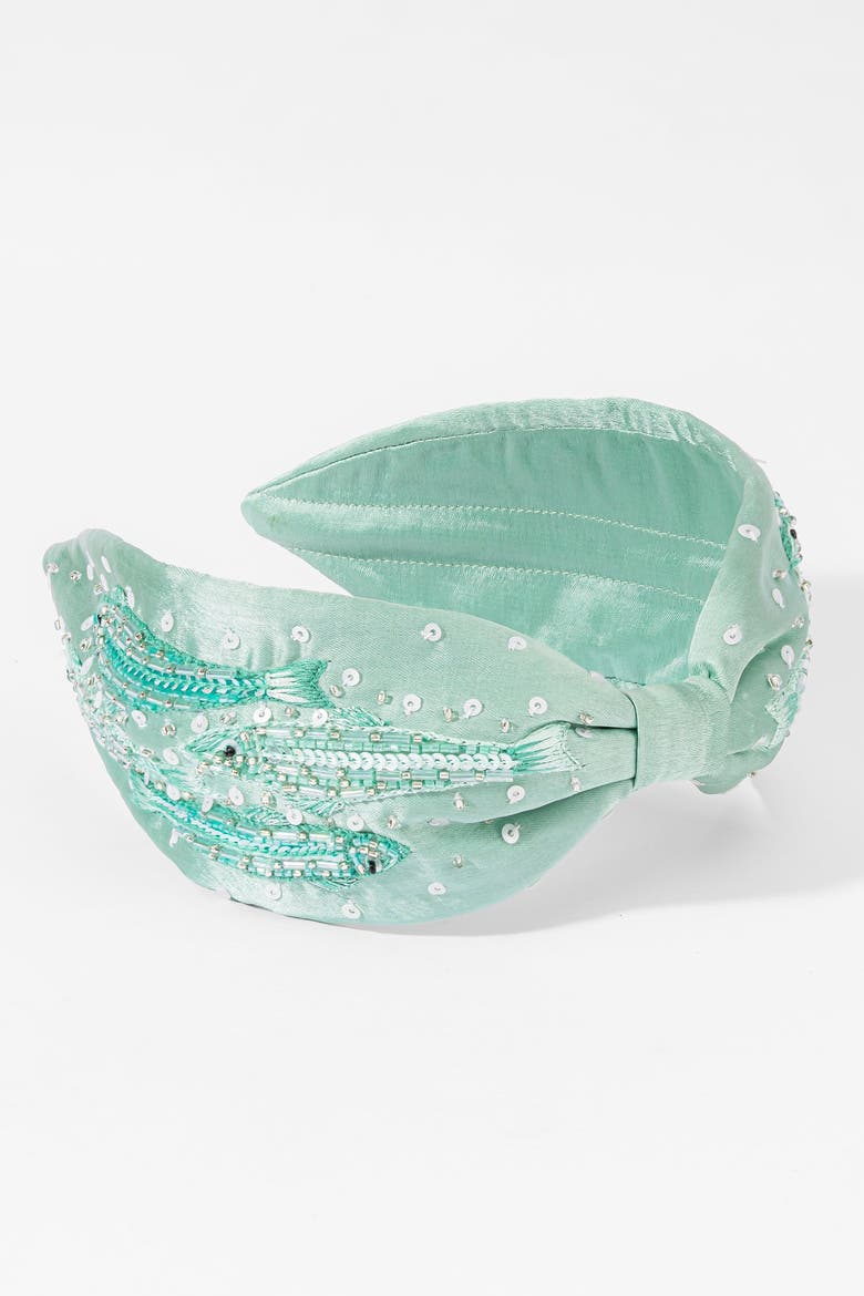 Sardine Embroidered Knotted Headband, Alternate, color, Green