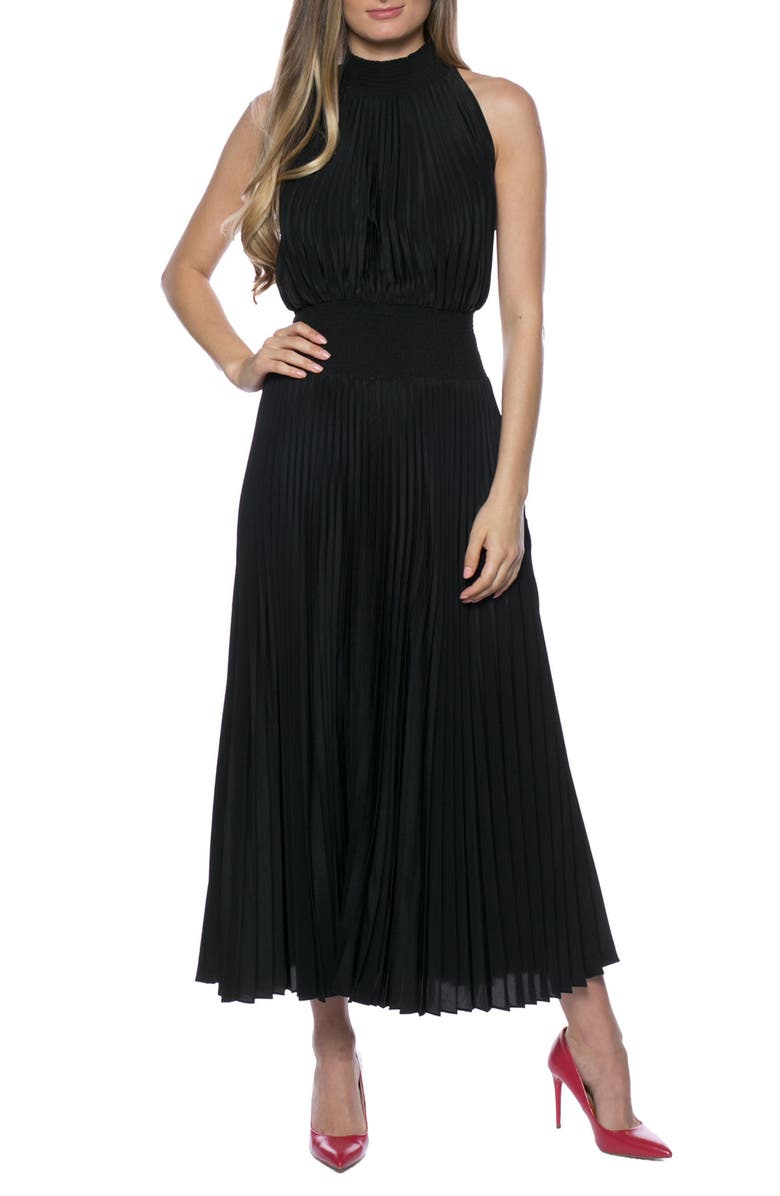 Oleg Cassini Pleated Sleeveless Midi Dress, Main, color, Black