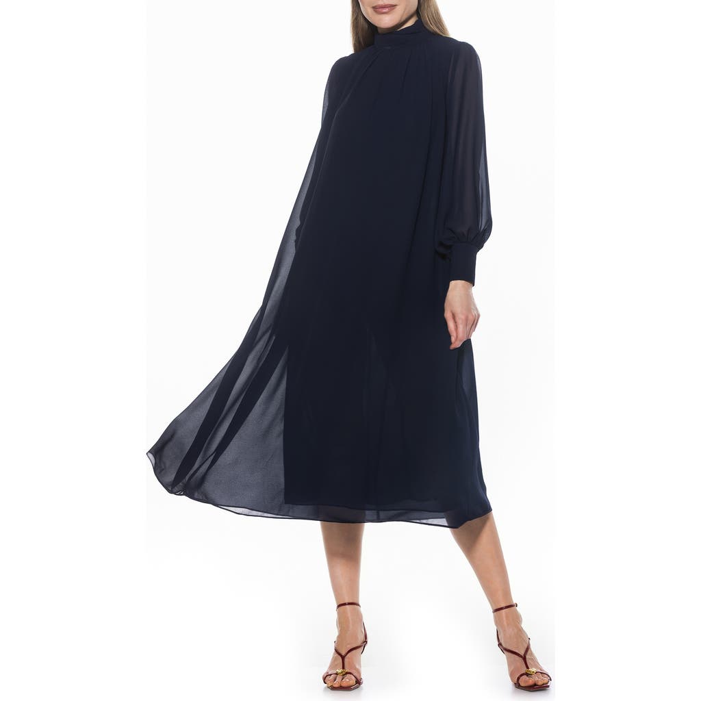 Alexia Admor Kehlani Long Sleeve Chiffon Midi Dress In Blue