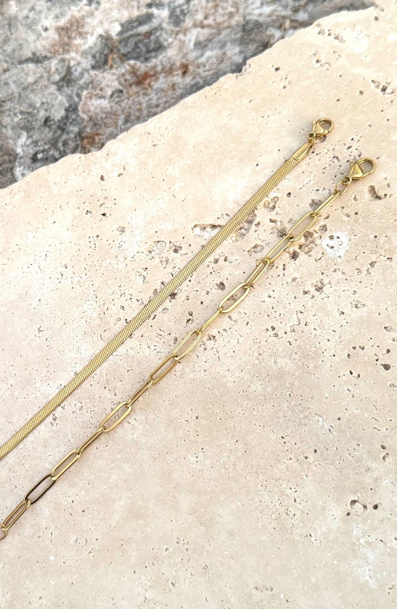 Adornia Set of 2 18K Gold Plated Chain Bracelets, Alternate, color, Gold