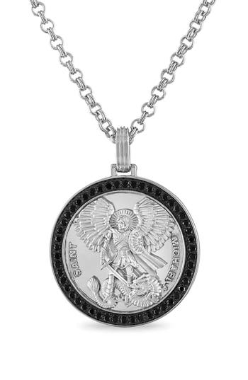 Esquire Black Diamond St. Michael Pendant Necklace In Silver
