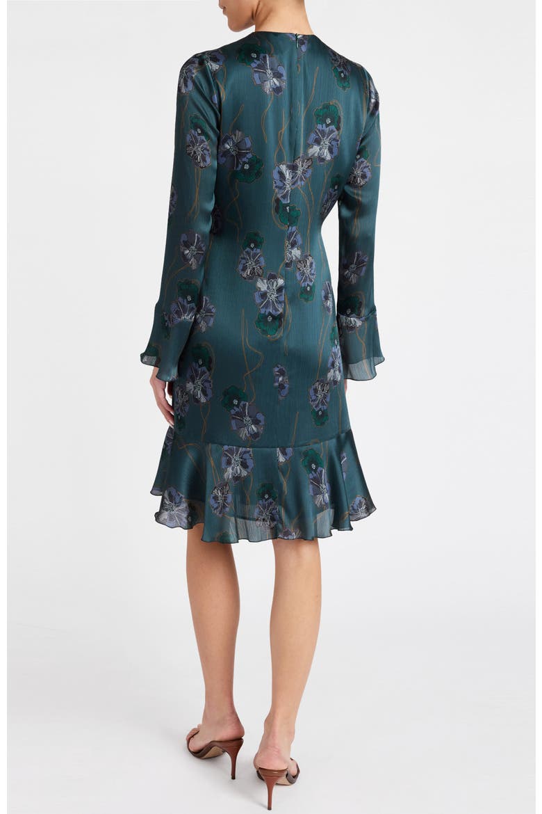 Drake Long Sleeve Printed Shift Dress with Ruffled Skirt, Alternate, color, Steel Teal