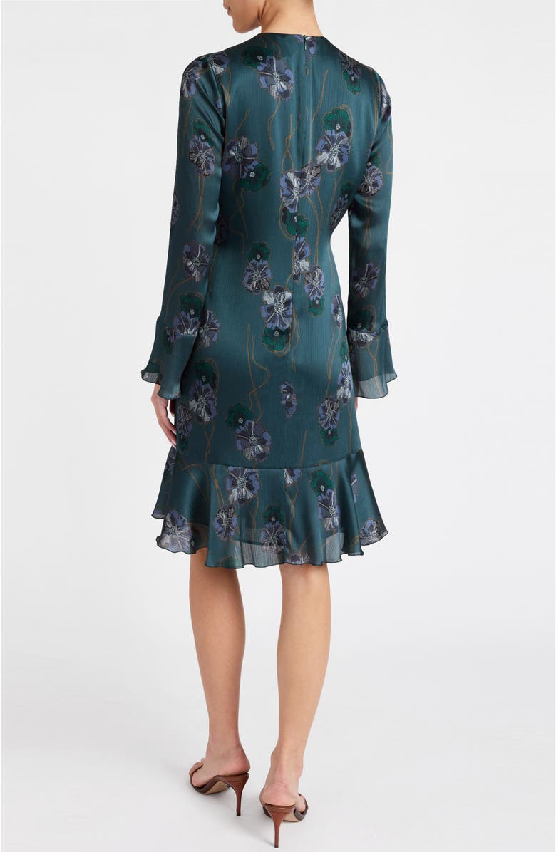 Santorelli Drake Long Sleeve Printed Shift Dress with Ruffled Skirt, Alternate, color, Steel Teal