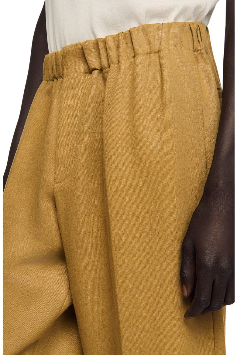 Wide-leg elasticated linen trousers, Alternate, color, Nut