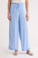 Ellen Tracy Embroidered Eyelet Hem Wide Leg Pull-On Pants