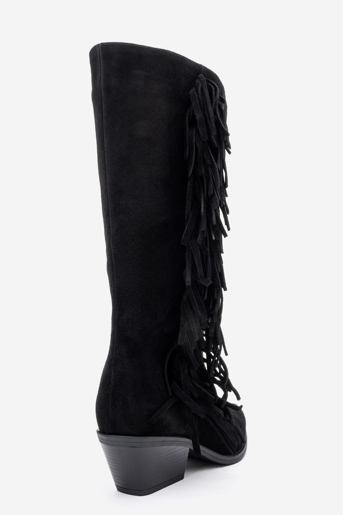 Forever & Always Shoes Orlo Leather Fringed Western Boot, Alternate, color, Black Leather