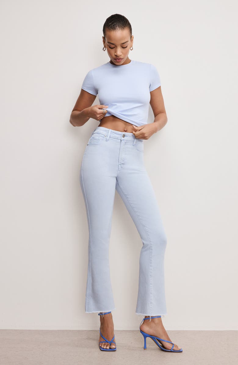 Good American Soft-Tech Good Curve Frayed High Waist Ankle Straight Leg Jeans, Alternate, color, Winter Sky001