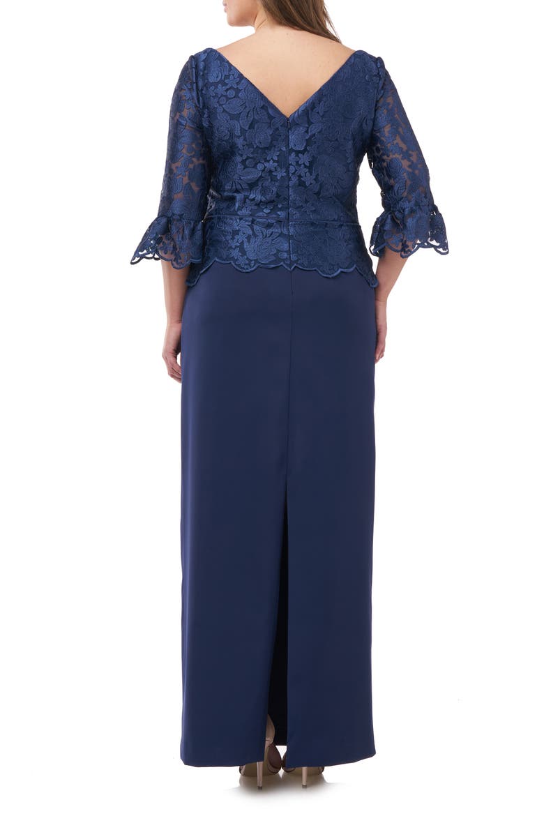 Embroidered Peplum Column Gown, Alternate, color, NAVY