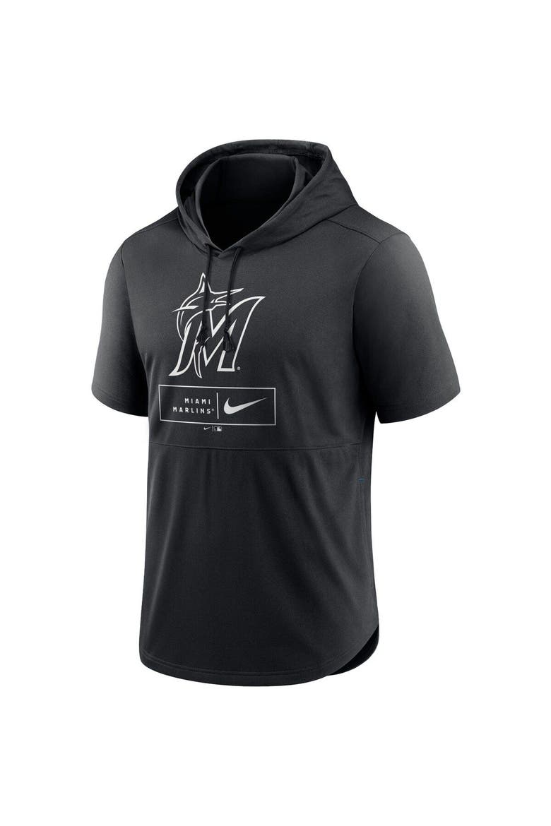 Men's Nike Black Miami Marlins Lockup Performance Short Sleeve Lightweight Hooded Top, Alternate, color, Black