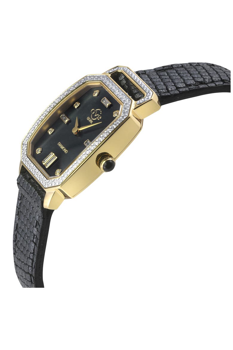 Pavia Diamond Leather Strap Watch, 25mm x 29mm, Alternate, color, BLACK