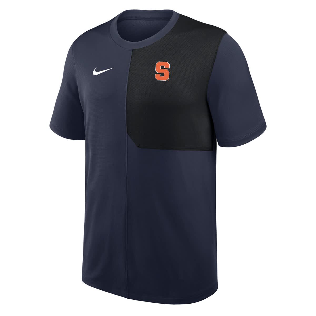 navy and orange nike shirt