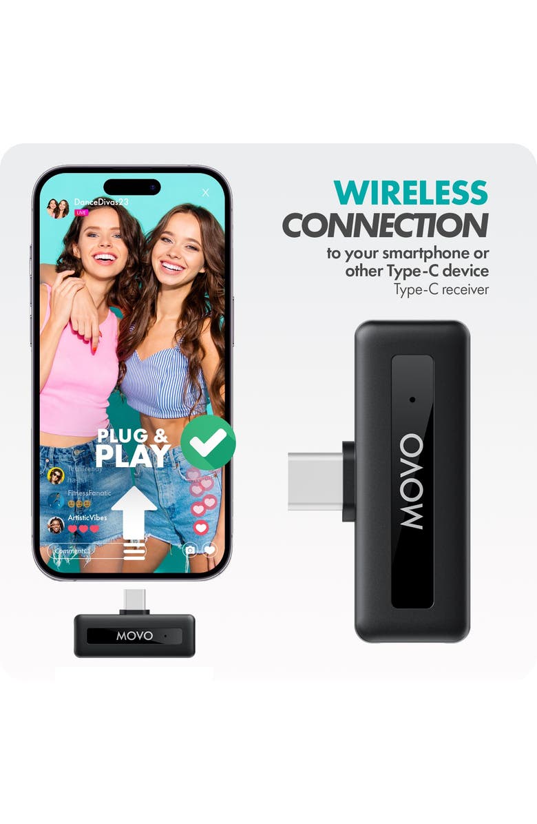 MOVO WM-VXR10 Wireless Shotgun Mic Adapter for USB-C/iPhone 15 and up/Android Devices - Compatible VXR10, VXR10-PRO, and Rode VideoMicro, Alternate, color, Black