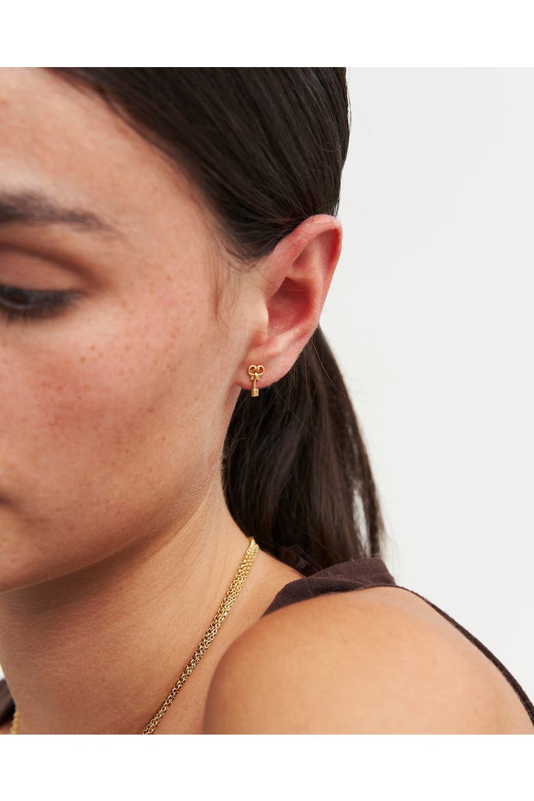Key Stud Earrings, Alternate, color, Gold
