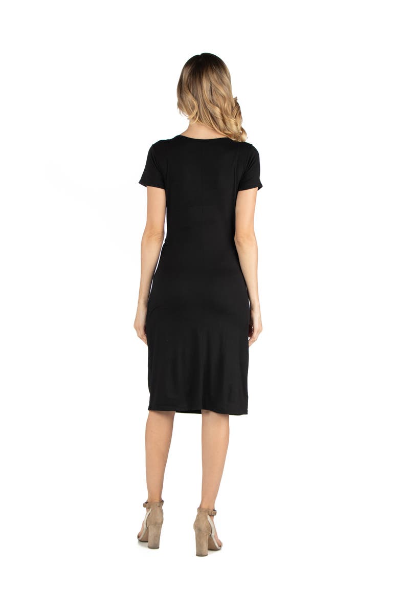 24seven Comfort Apparel Maternity Faux Wrapover Dress with Cap Sleeves, Alternate, color, Black