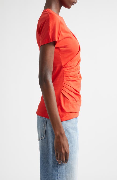 Balmain Button Detail Draped Jersey T-shirt In Red