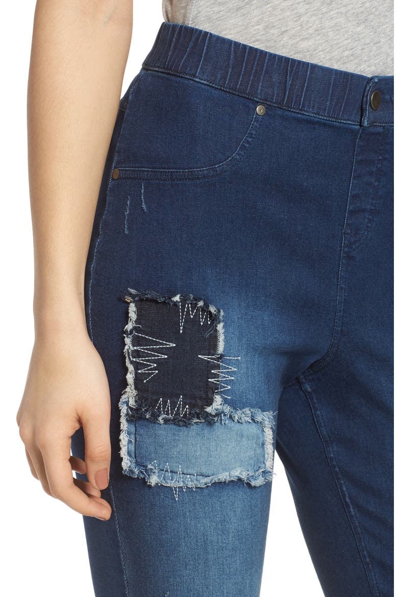 High Waist Distressed Denim Leggings, Alternate, color, INK WASH