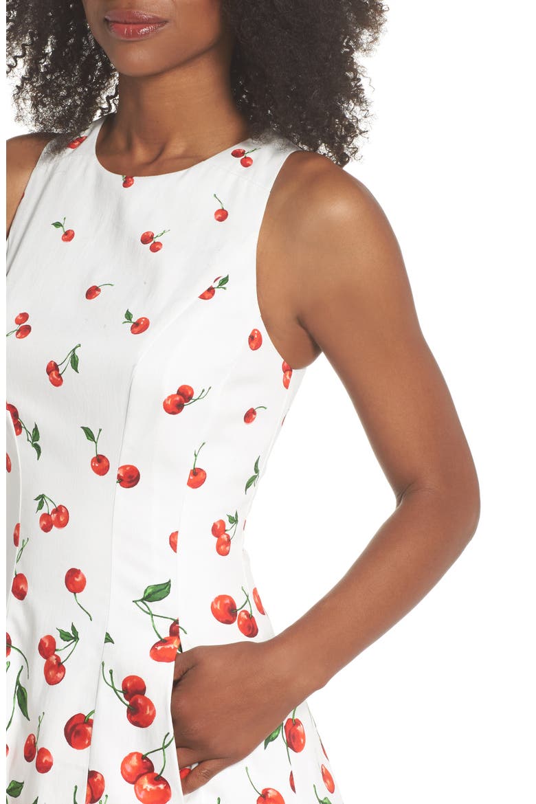 Print Fit & Flare Dress, Alternate, color, SOFT WHITE/ RED