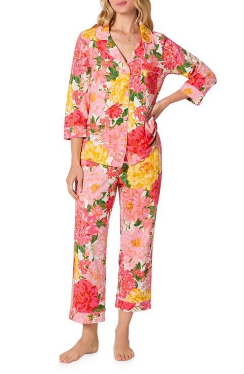 Print Long Sleeve Stretch Organic Cotton Jersey Crop Pajamas (Regular & Plus)