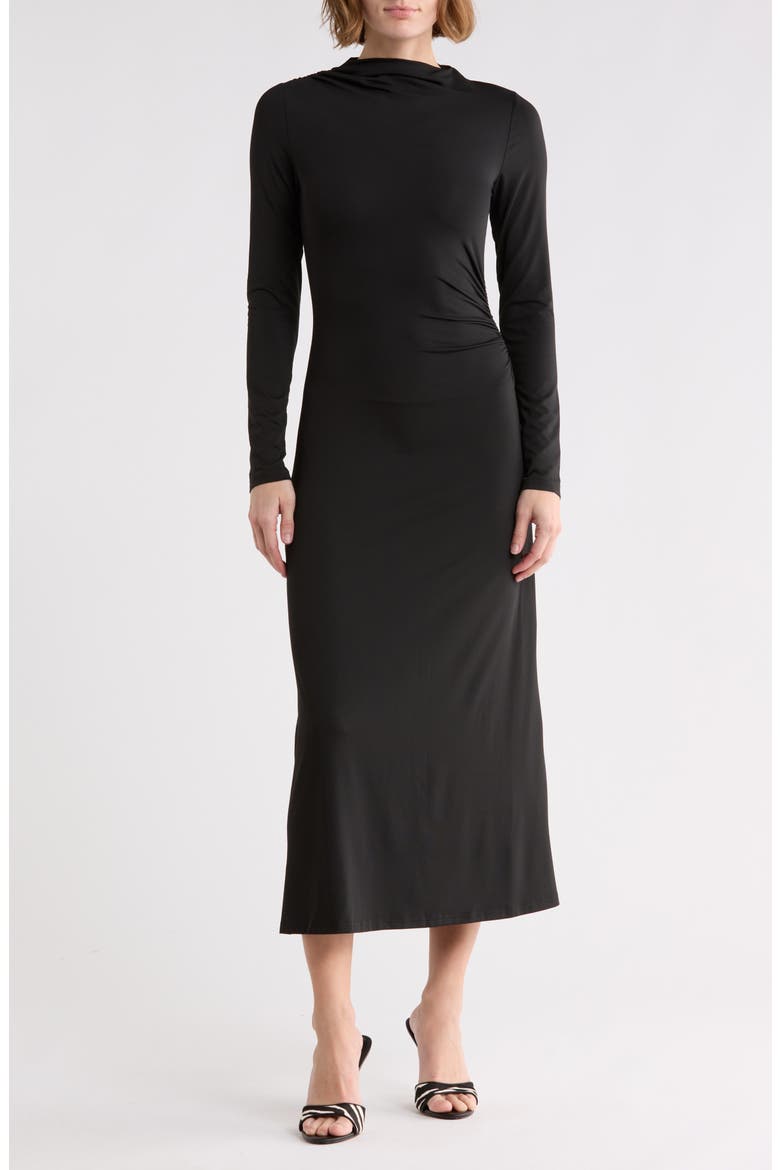 Cleo Long Sleeve A-Line Dress, Main, color, BLACK
