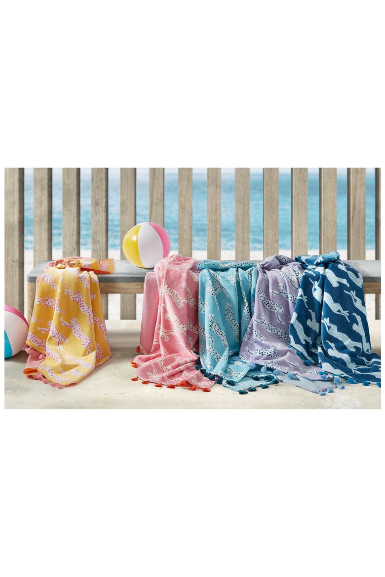 Leaping Leopard Beach Towel, Alternate, color, LILAC