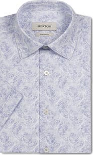 Bugatchi Miles OoohCotton® Tropical Leaf Print Short Sleeve Button-Up Shirt