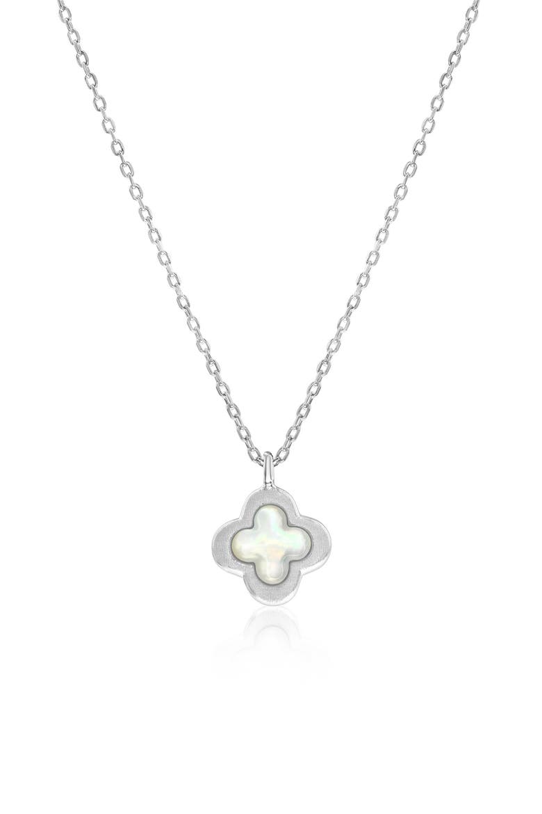 Mother of Pearl Flower Pendant Necklace, Main, color, SILVER