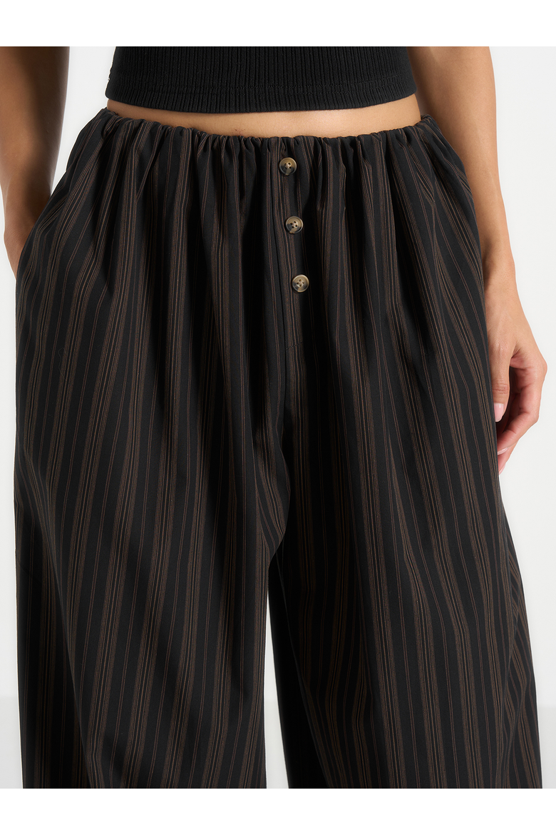Ivanna Elasticated Wide Leg Striped Cotton Pants, Alternate, color, Black/Brown