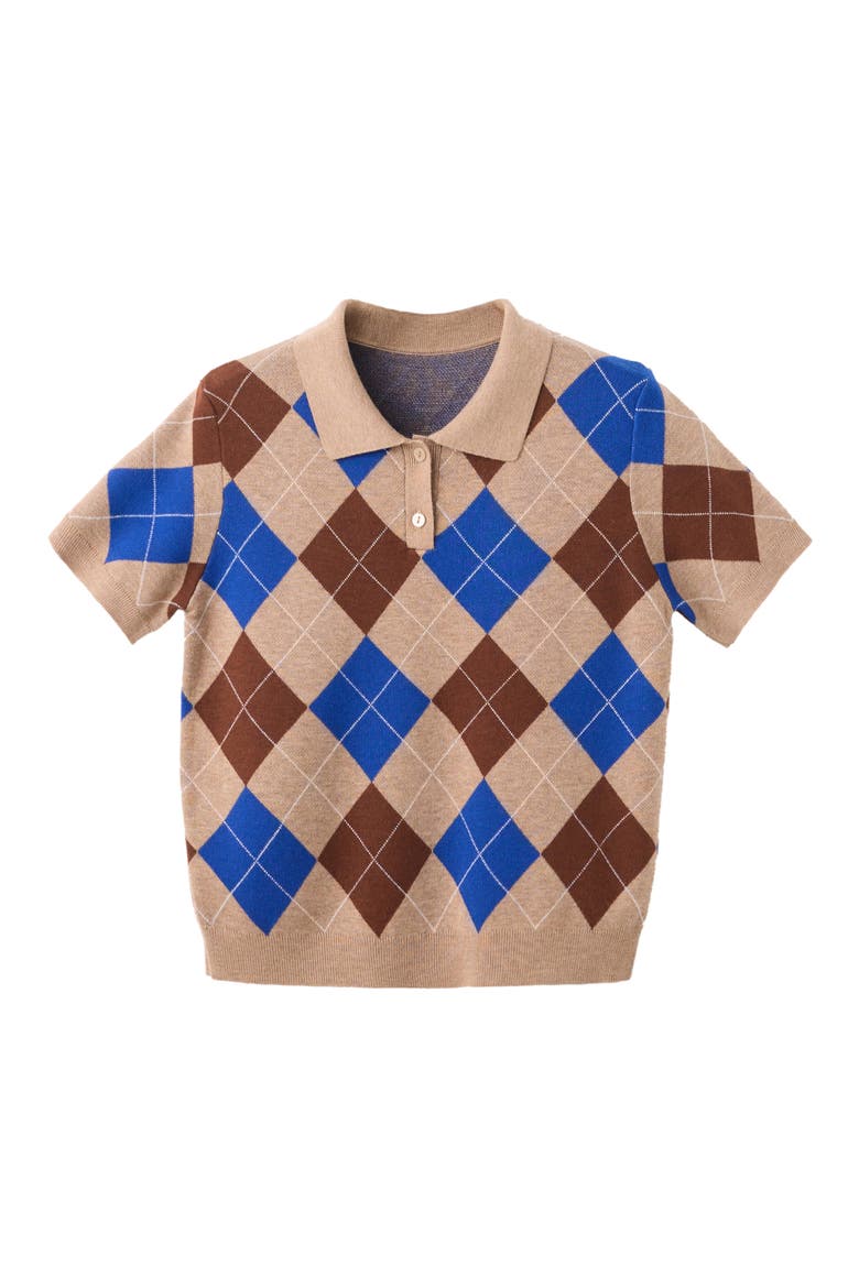 Argyle Polo Sweater, Alternate, color, MEDIUM BROWN