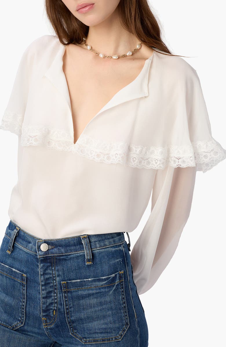 CAMI NYC Marila Lace Trim Ruffle Silk Chiffon Top, Alternate, color, White