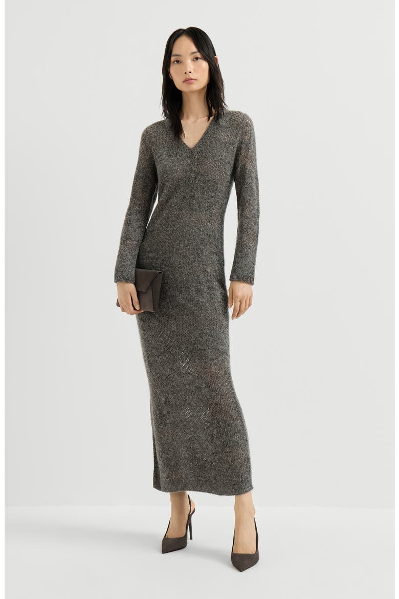 Lace flowers knit dress in sparkling mohair and virgin wool, Alternate, color, Lead