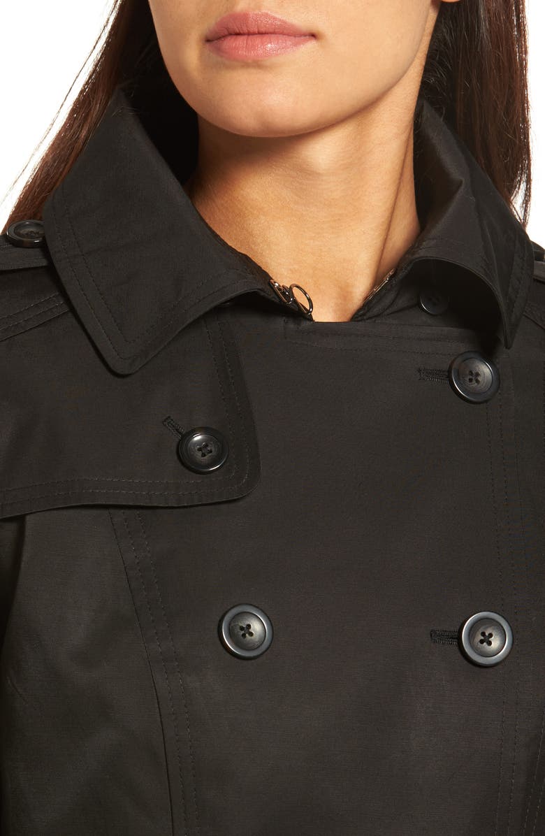 London Fog Hooded Double Breasted Long Trench Coat, Alternate, color, 