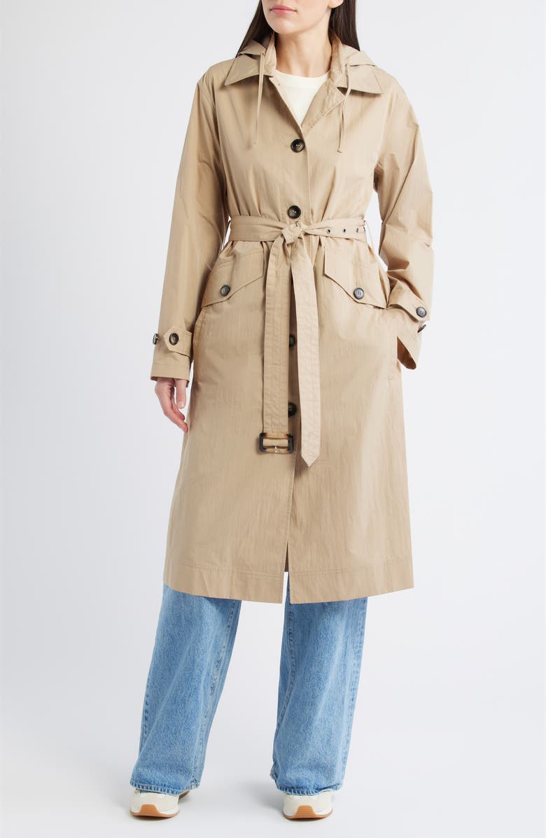 Bernardo Paperweight Long Raincoat, Main, color, Khaki
