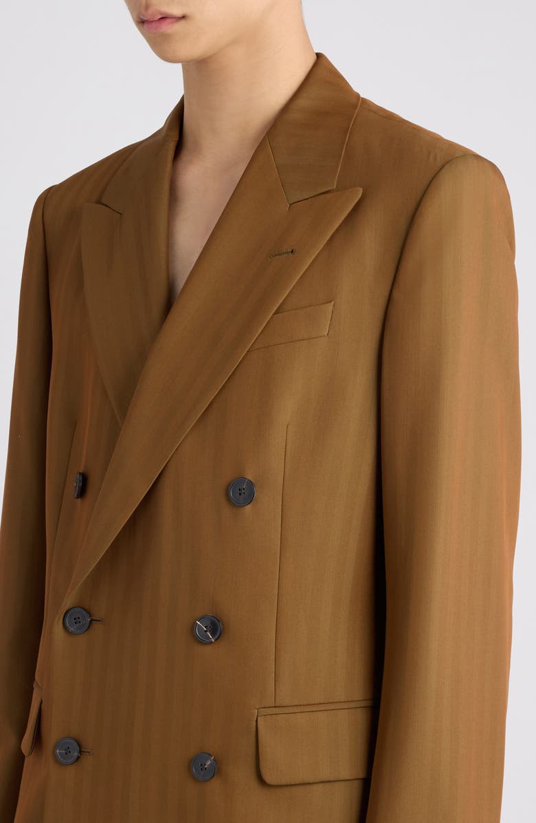 Dries Van Noten Barry Herringbone Stripe Double Breasted Wool Blend Sport Coat, Alternate, color, Tan