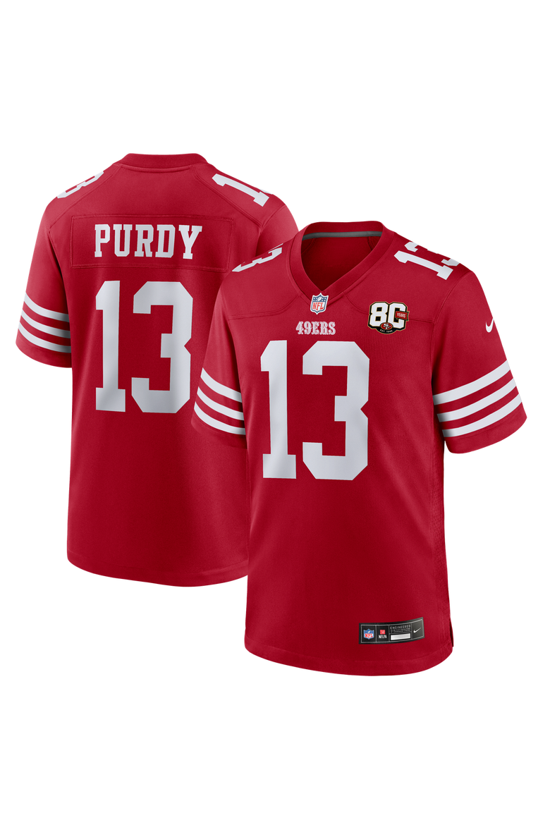 Men's Nike Brock Purdy Scarlet San Francisco 49ers 80th Anniversary Game Jersey, Main, color, Scarlet
