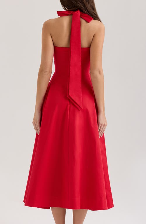 House Of Cb Of Cb Womens Claudia Halterneck Stretch-cotton Midi Dress Red In Red