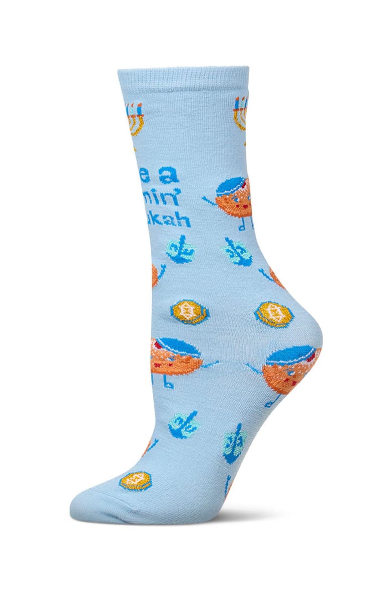 Big Kid's Have A Jammin' Chanukah" Greeting Card Novelty Crew Socks, Alternate, color, Light Blue