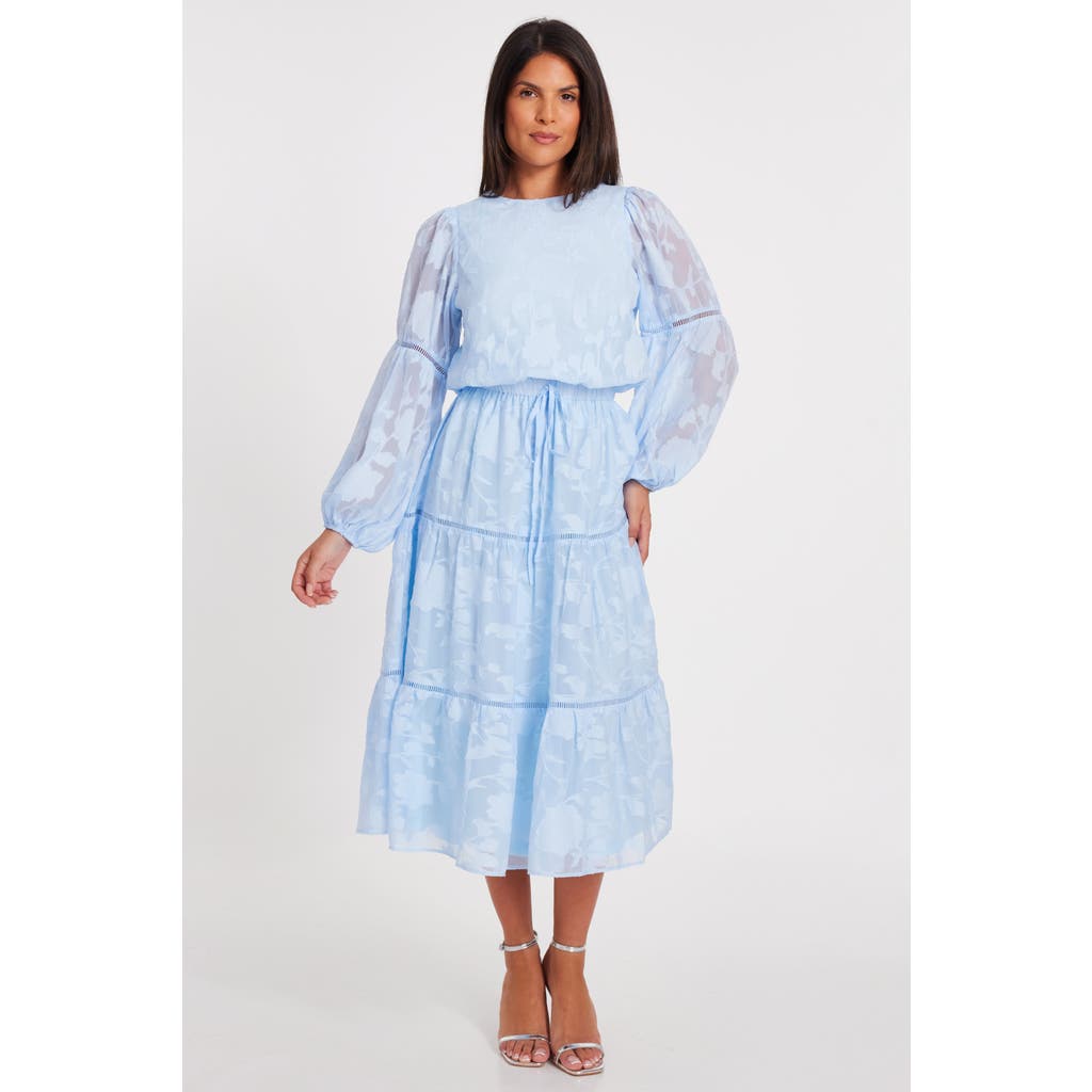 Quiz Jacquard Midi Dress With Balloon Sleeve In Pale Blue