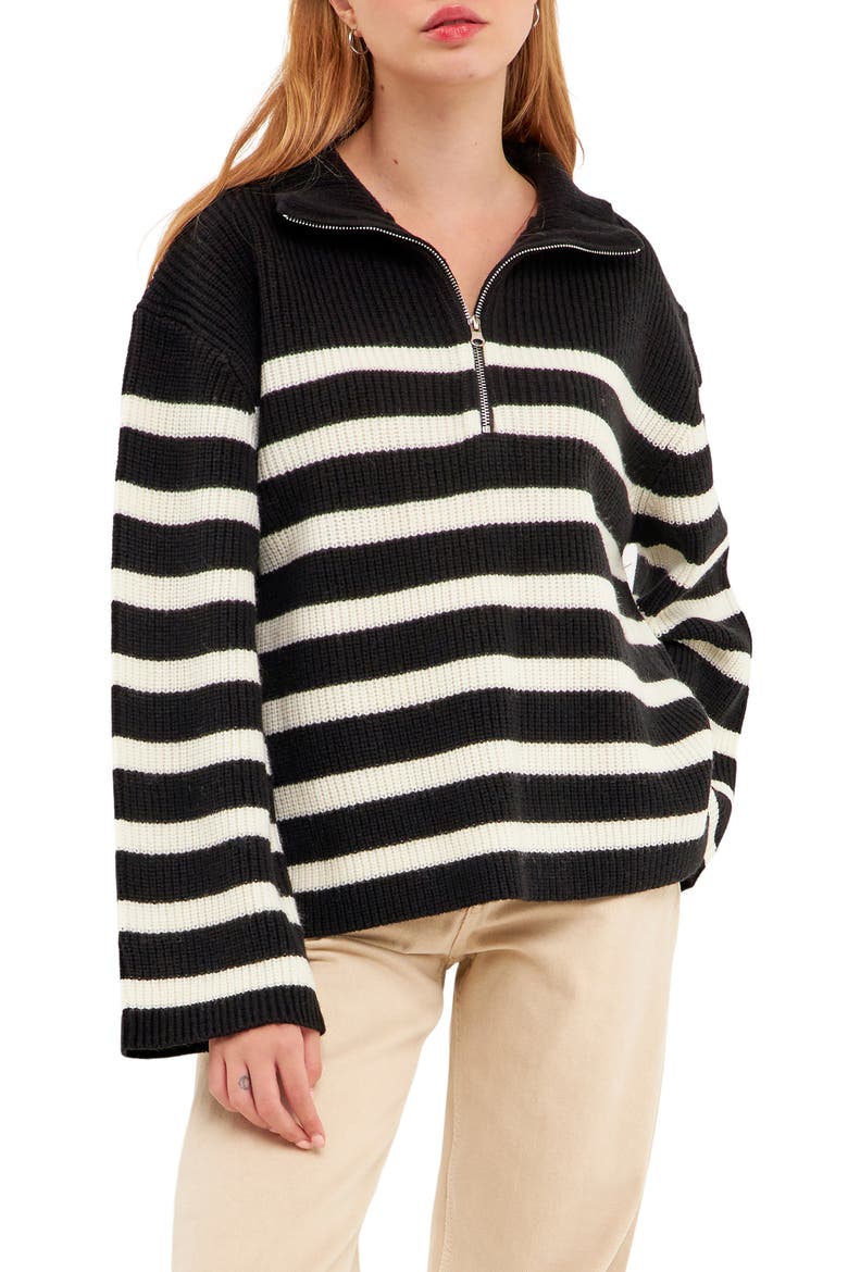 Stripe Half-Zip Sweater, Main, color, BLACK/ WHITE