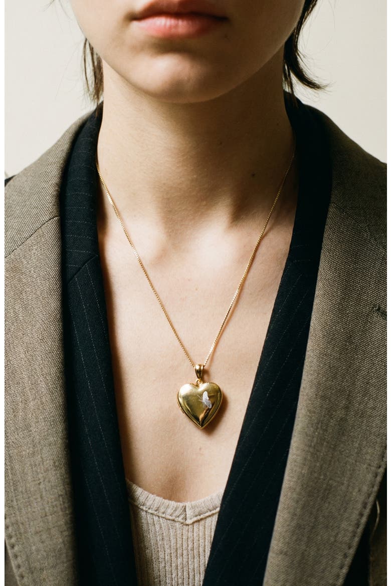 Two-Tone Butterfly Heart Locket Pendant Necklace, Alternate, color, GOLD