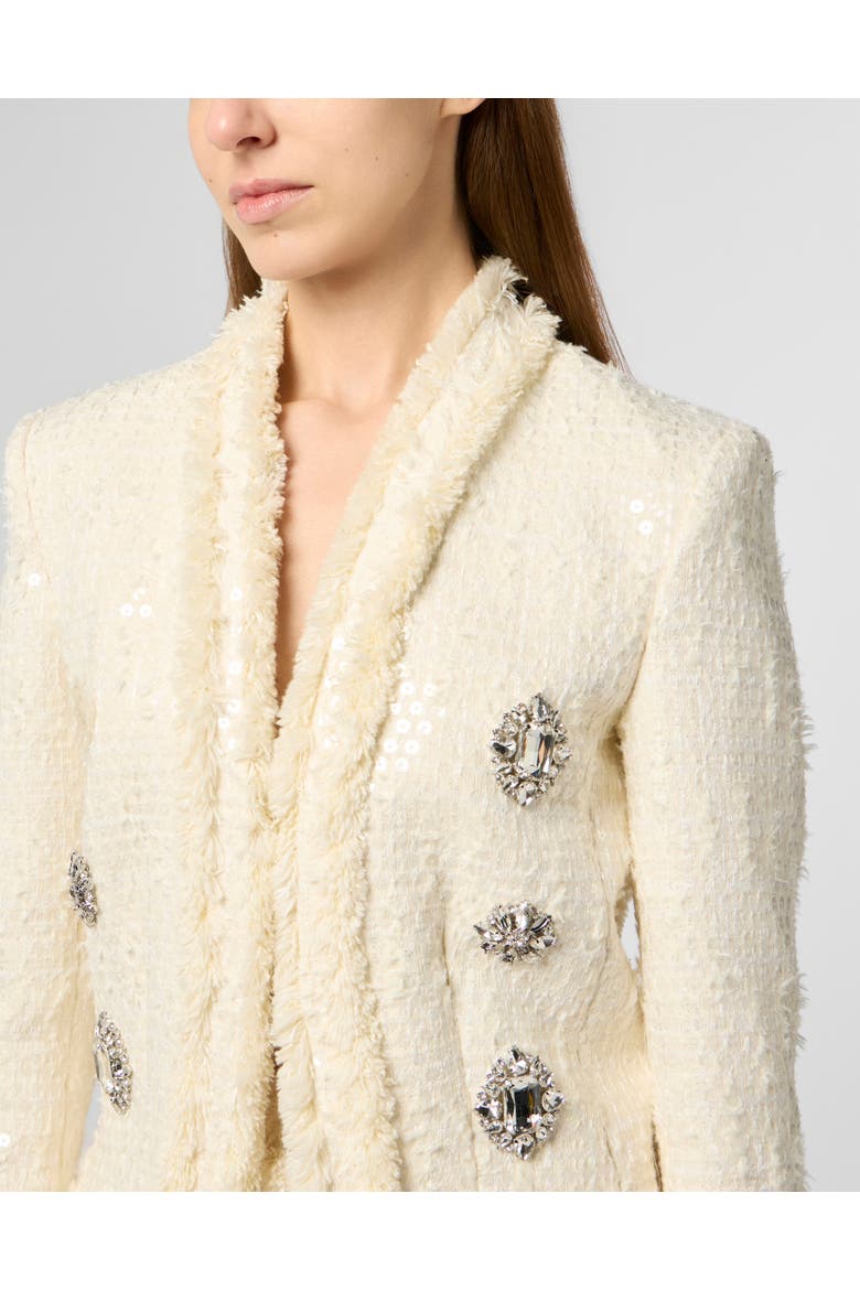 Tweed Bolero Paillettes Women, Alternate, color, white