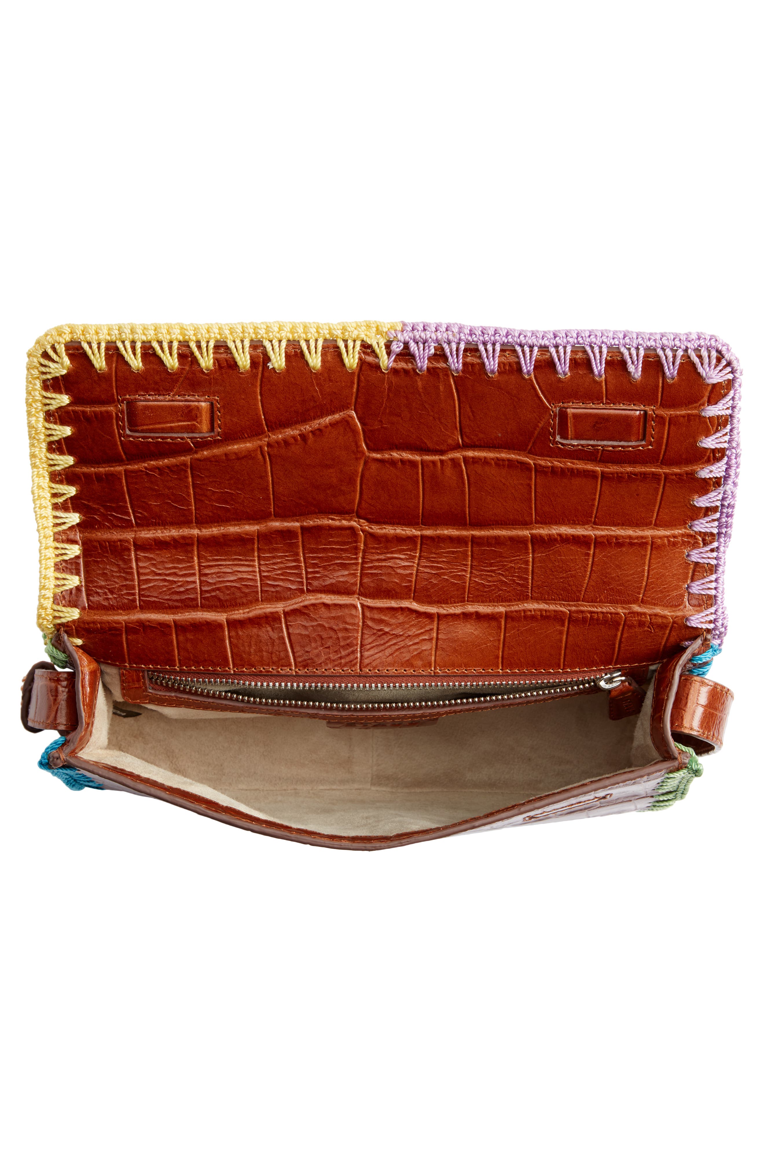 STAUD Tommy Crochet Edge Croc Embossed Leather Shoulder Bag, Alternate, color, 