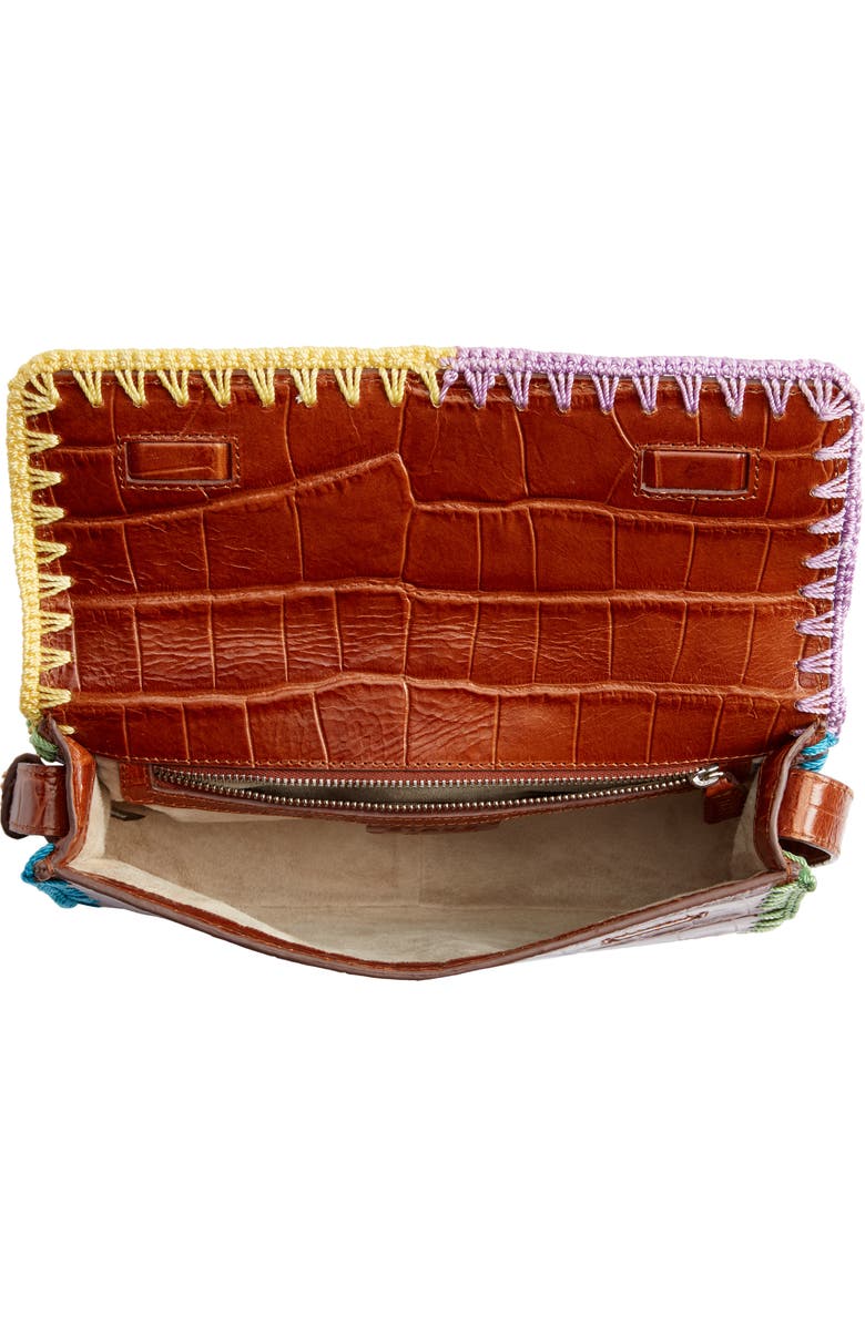 STAUD Tommy Crochet Edge Croc Embossed Leather Shoulder Bag, Alternate, color,