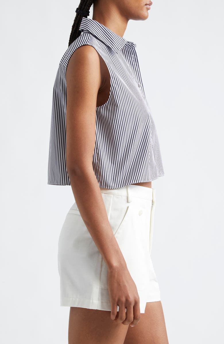 Theory Stripe Sleeveless Cotton Crop Button-Up Shirt, Alternate, color, 