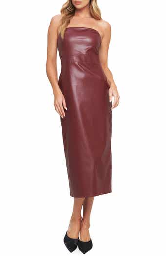 Strapless Faux Leather Midi Dress